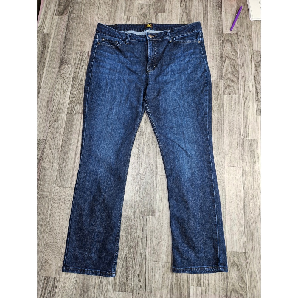 Lee Straight Leg Jeans Womens Plus Size 18M Dark Wash Stretch Denim